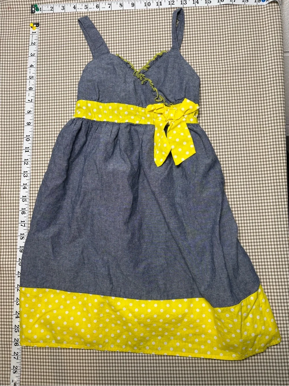Basic Editions Chambray & Yellow Polka Dot Sundress Girls Size L (10/12)
